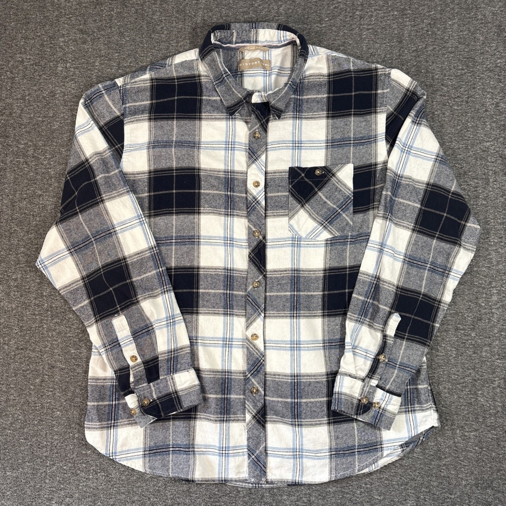 Men's 100% Cotton Soft Flannel Long Sleeve XXL Button Up Shirt Blue Plaid
